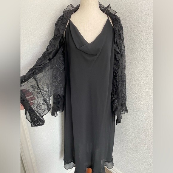 NWT  CDC Slip Dress Matching Lace Velvet Formal Evening Jacket Black SZ 14 - Picture 2 of 15